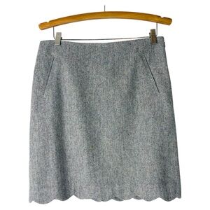 Talbots grey cream wool herringbone scalloped preppy office skirt 8